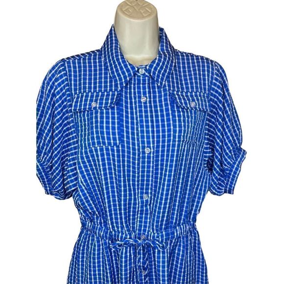 LDT Blue & White Gingham Shirt Dress NWT Size 6 - Picture 2 of 7